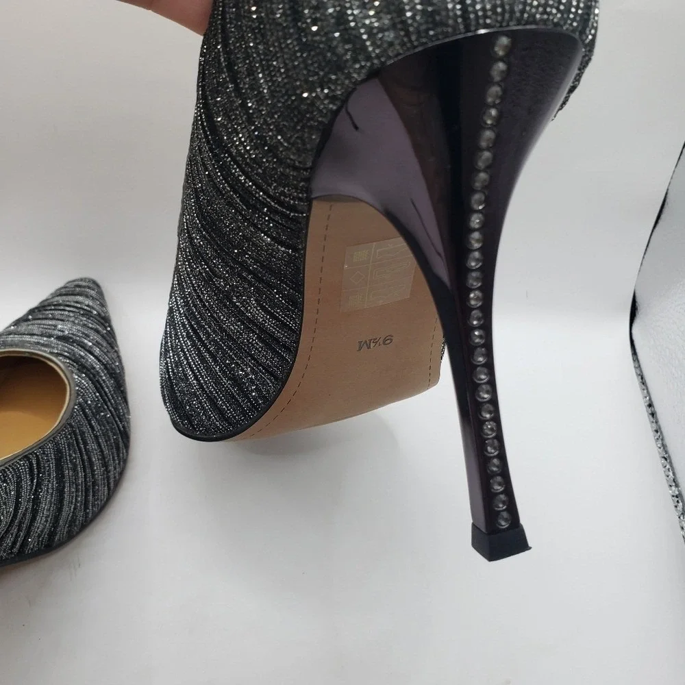 J Renee Pewter Glitter Pointed Stiletto Heel Dress Pumps Womens Shoes Size 8.5‎